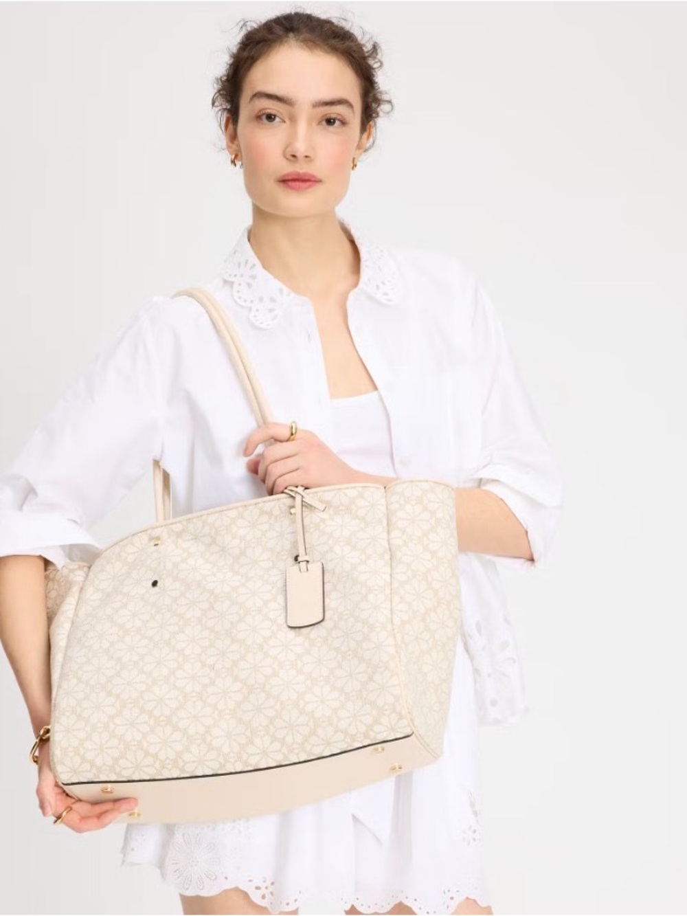 kate spade Cream Patterned Tote with Signature Tag